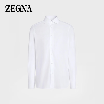 杰尼亚（Zegna）23春夏 男士白色Trofeo™ 长袖精裁衬衫CT1090-9MS0MT-44