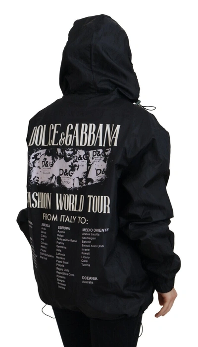 Shop Dolce & Gabbana Black Printed Nylon Hooded Bomber Women's Jacket