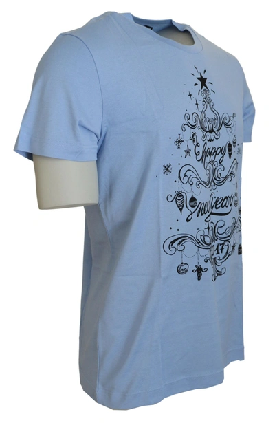 Shop Dolce & Gabbana Light Blue Happy New Year 2017 Cotton Men's T-shirt