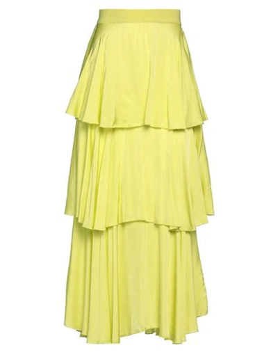 Brand Unique Woman Midi Skirt Acid Green Size 6 Viscose In Green