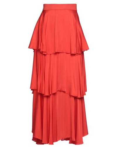 Brand Unique Woman Midi Skirt Orange Size 10 Viscose In Orange