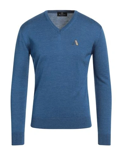 Shop Aquascutum Man Sweater Blue Size S Virgin Wool, Acrylic