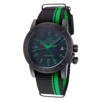 Shop Glycine Airman Contemporary Worldtimer Mens Quartz Watch Gl1032 In Black / Green