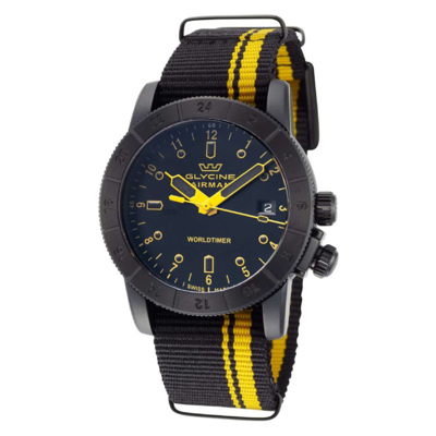 Shop Glycine Airman Contemporary Worldtimer Mens Quartz Watch Gl1039 In Black / Yellow