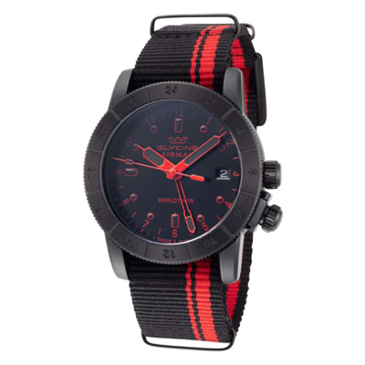 Shop Glycine Airman Contemporary Worldtimer Mens Quartz Watch Gl1028 In Red   / Black