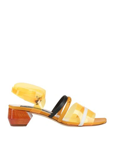 Shop Malloni Woman Sandals Orange Size 9 Soft Leather, Plastic