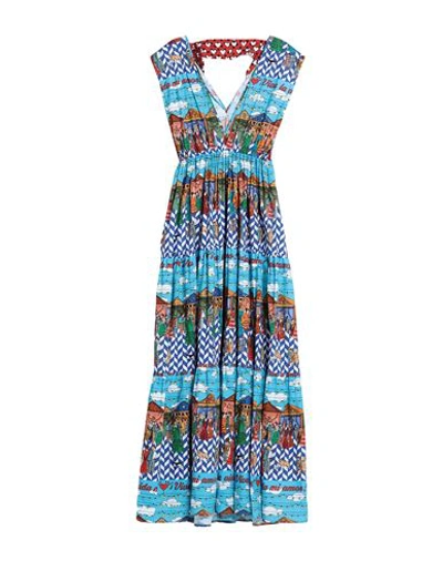 Shop Alessandro Enriquez Woman Maxi Dress Sky Blue Size 6 Cotton, Elastane