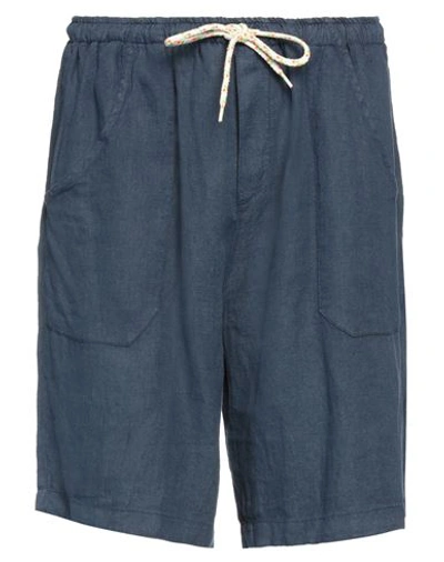 Shop Baronio Man Shorts & Bermuda Shorts Slate Blue Size Xl Linen