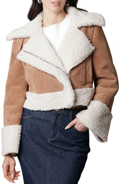 Shop Avec Les Filles Crop Faux Shearling Jacket In Tan