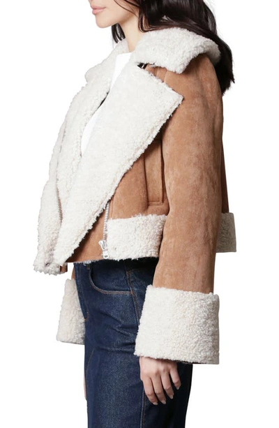 Shop Avec Les Filles Crop Faux Shearling Jacket In Tan