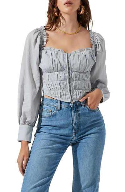 Shop Astr Amber Puff Sleeve Smocked Blouse In Dusty Blue