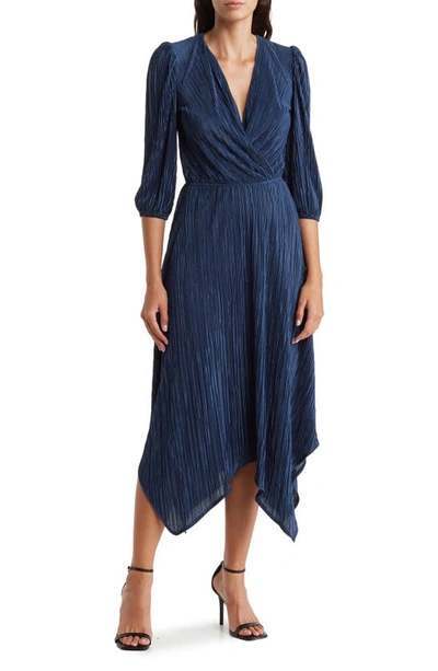 Shop Renee C Plissé Handkerchief Dress In Navy