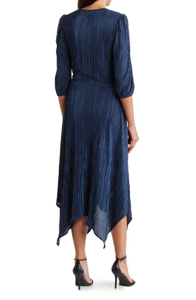 Shop Renee C Plissé Handkerchief Dress In Navy