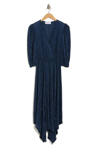 Shop Renee C Plissé Handkerchief Dress In Navy