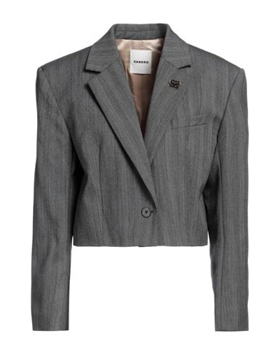 Shop Sandro Woman Blazer Lead Size 8 Polyester, Virgin Wool In Grey