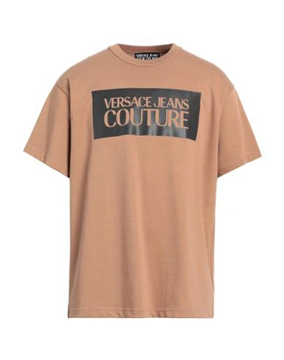 Shop Versace Jeans Couture Man T-shirt Camel Size S Cotton In Beige