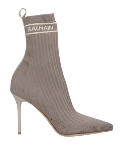 Shop Balmain Woman Ankle Boots Khaki Size 7 Textile Fibers, Soft Leather In Beige