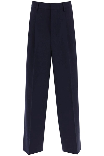 Shop Ami Alexandre Mattiussi Ami Paris Loose Fit Pants With Straight Cut In Blue