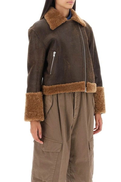 Shop Closed Cropped Shearling Jacket In Brown