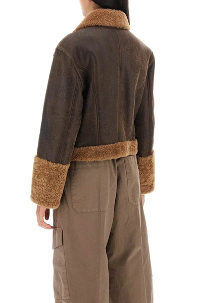 Shop Closed Cropped Shearling Jacket In Brown