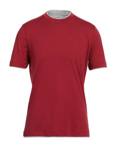 Shop Brunello Cucinelli Man T-shirt Brick Red Size S Cotton