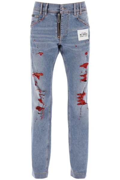 Shop Dolce & Gabbana Re-edition Jeans With Destroyed Detailing In Blue
