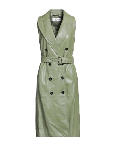 Shop Max Mara Woman Overcoat & Trench Coat Sage Green Size 12 Lambskin