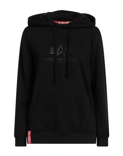 Alpha Industries Woman Sweatshirt Black Size Xs Cotton, Polyester In Black