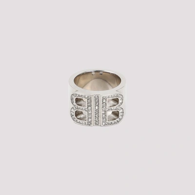 Shop Balenciaga Bb 2.0 Ring In Silver Crystal