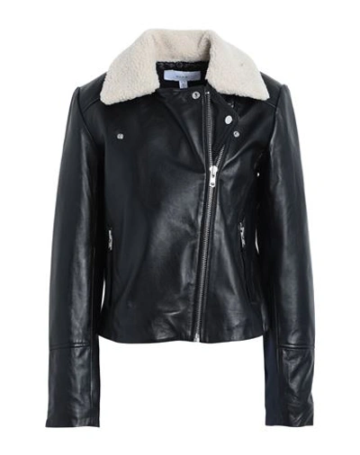 Shop Vila Woman Jacket Black Size 8 Lambskin