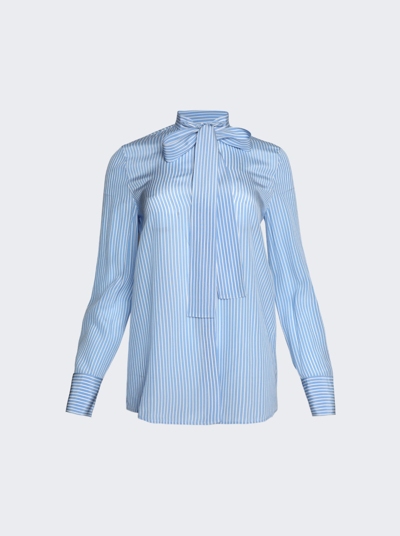 Shop Valentino Striped Silk Shirt In Light Blue