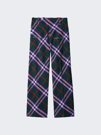 Shop Burberry Check Print Trousers In Vine
