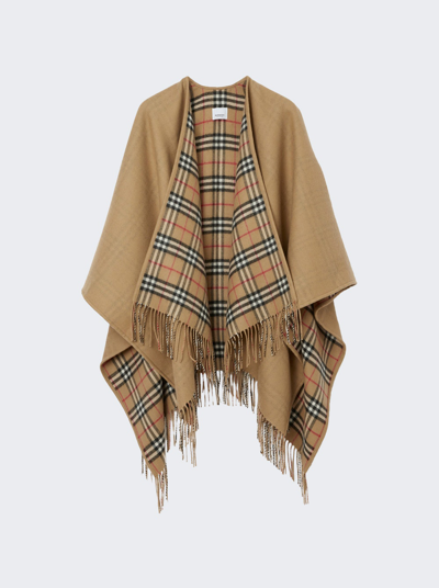 Shop Burberry Reversible Wool Cape In Archive Beige Check