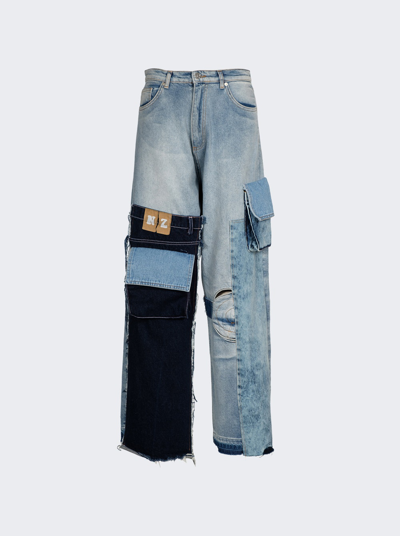 Shop Natasha Zinko Upcycled Denim Cargo Jeans In Light Wash Blue