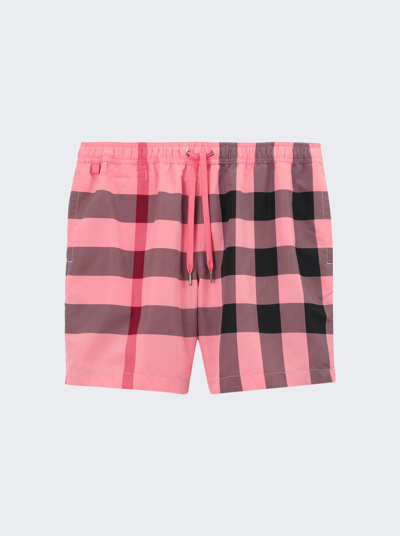 Shop Burberry Check Drawcord Swim Shorts In Candy Pink