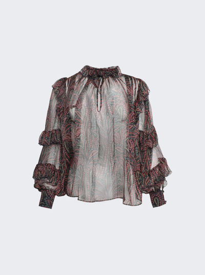 Shop Etro Ruffled Paisley Silk Blouse In Multicolor
