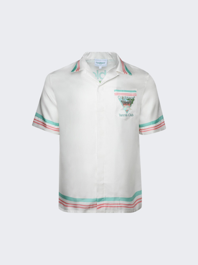 Casablanca Silk Shirt Short Sleeves Graphic Print Pocket In White