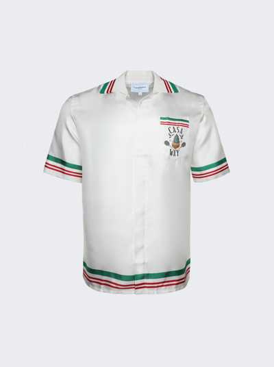 Shop Casablanca Knitted Collar Silk Shirt In White