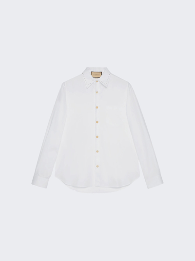 Shop Gucci Oxford Cotton Shirt With Crystal Embroidery In White