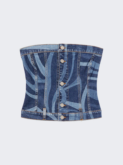Shop Pucci Marmo-print Denim Bandeau Top In Blue