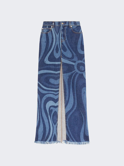 Shop Pucci Marmo-print Denim Maxi Skirt In Blue