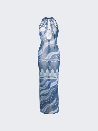 Shop Pucci Fiamme-print Cut-out Maxi Dress In Indigo Blue