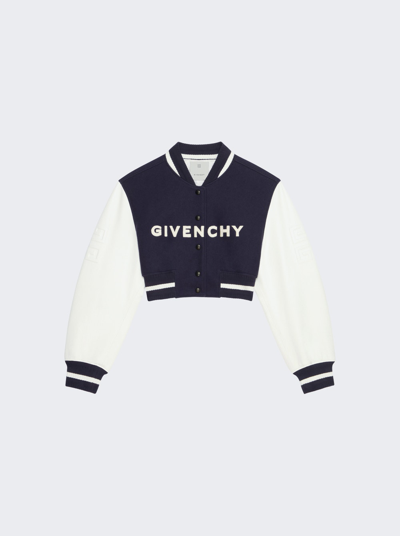 Shop Givenchy Cropped Varsity Jacket In Navy And White
