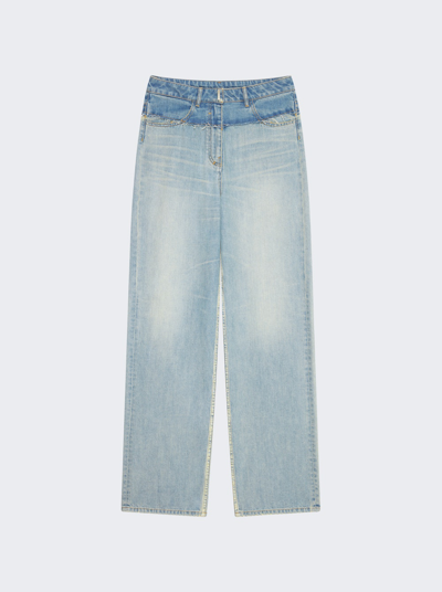 Shop Givenchy Mixed Denim Oversized Jeans In Pale Blue