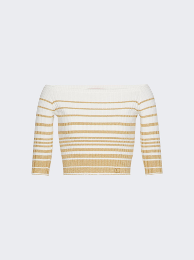 Shop Valentino Striped Off-shoulder Cropped Top