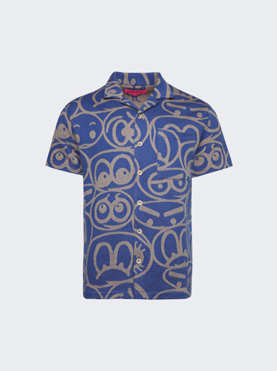 Shop The Elder Statesman Expression Button Short Sleeve Shirt In Blue Jay