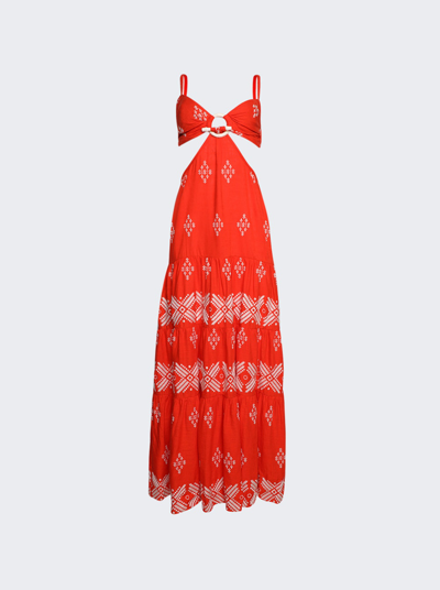 Shop Johanna Ortiz Power Of Textile Maxi Dress In Cross Stitch Red And Ecru