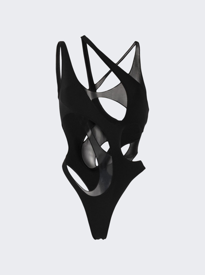Mugler Asymmetric Cutout Swimsuit In Black