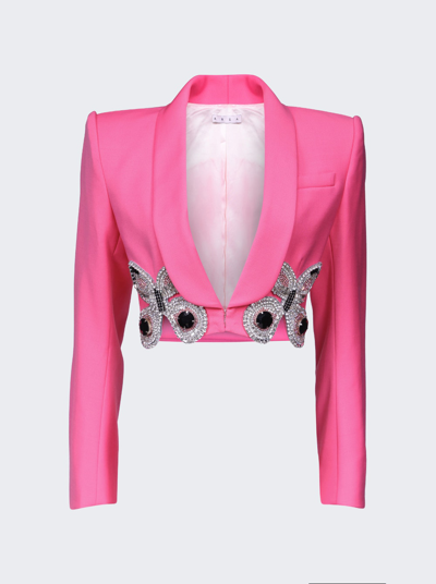 Shop Area Embroidered Butterfly Cropped Blazer In Carmine Rose