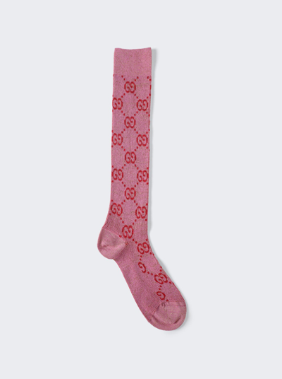 Shop Gucci Lamé Gg Socks In Pink